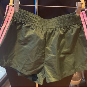Edikted Green Athletic Shorts with Pink Side Stripes